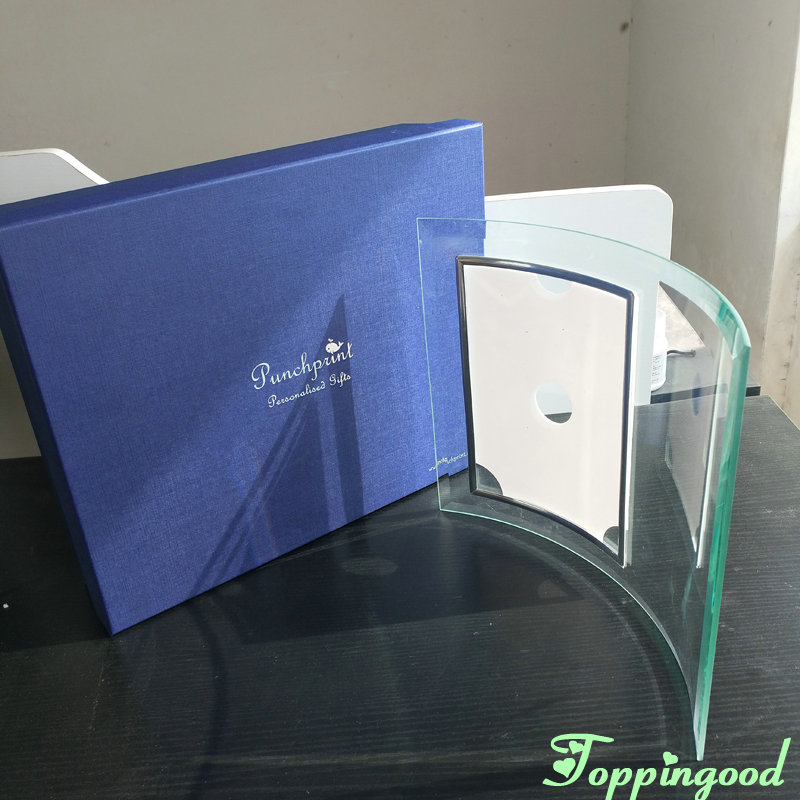 Свободно стоящая Изогнутая Стеклянная фоторамка с подарочной коробкой для украшения стола