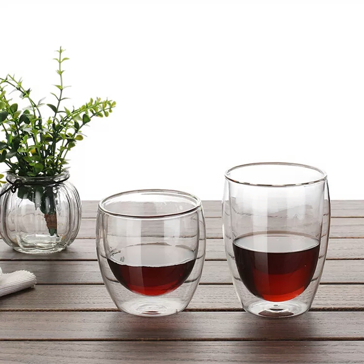 Heat resistant borosilicate double wall glass cups mug
