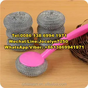 Galvanized Mesh Scourer with Plastic Handle for Kitchen Dish Washing