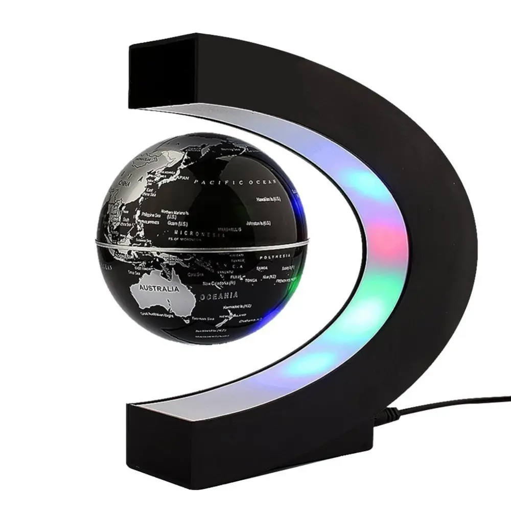 フローティンググローブ回転世界地図地球惑星ボールでc形磁気浮上ledディスプレイプラットフォームスタンド