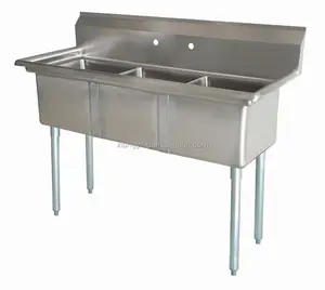 Disesuaikan Stainless Steel Tiga Bathtub 3 Mangkuk Cuci Sink untuk Dapur Komersial, Restoran atau Hotel dengan Harga Grosir