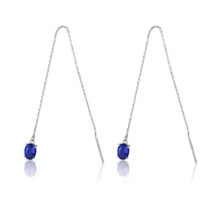 CZCITY Sapphire and Morgan Gemstone Earring Wire 925 Silver Long Earrings for Women