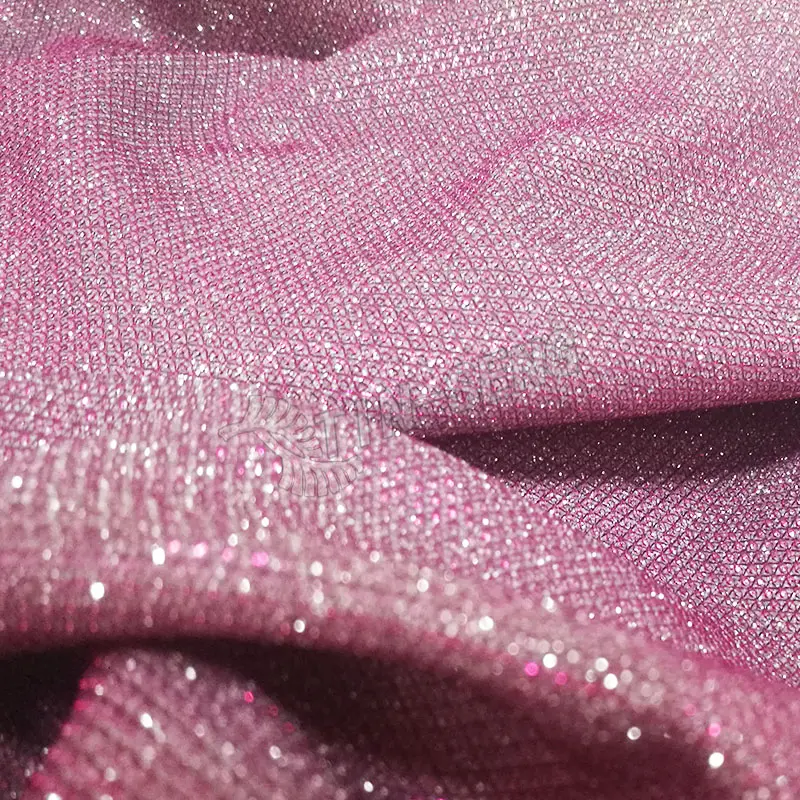 Metalik Lurex Tül ile Kaplı Polyester Örme Kumaş, Parlak Lurex örgü kumaş Glitter Tozu ile