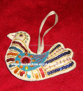 Oiseaux Forme Zari Travail De Noël Ornements Suspendus De Tissu Motif Décoration Pour Arbre Fabrication Fête De Mariage Beau - Product Image 1