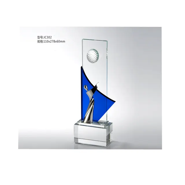 Elegant Custom Golf Crystal Trophy K9 Crystal Award With Medal Jc302