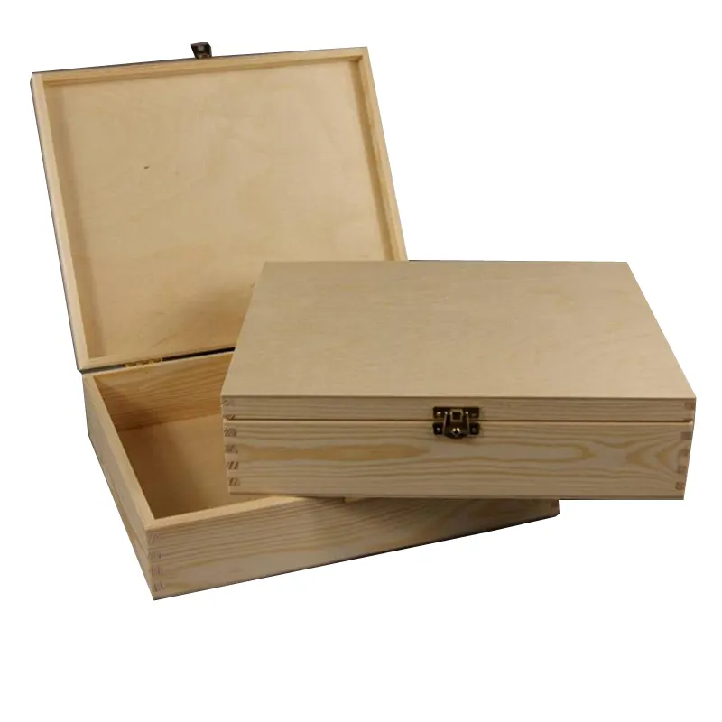 Custom Empty Pine Wood Wooden Keepsake Gift Boxes With Hinged Box