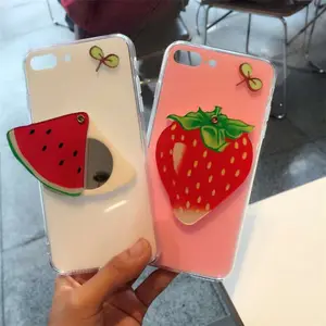 Fashion Segar Lucu 3D Buah Cermin untuk iPhone 8 Lembut Tpu Ponsel Case Penutup Mesin Cetak untuk Huawei /Xiaomi