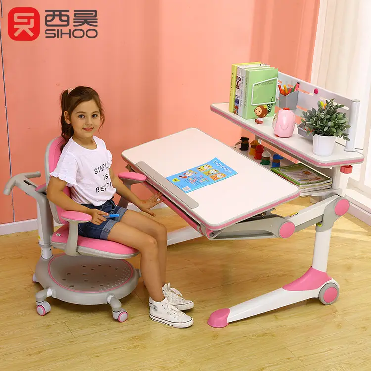 Umweltfreundliche Mädchen Schlafzimmer Höhe Einstellbar Rosa Kinder Tisch Und Stuhl Set