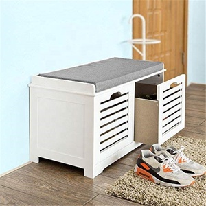White Storage Customization Bench 2 Drawers &amp; Removable Seat Cushion Shoe Cabinet Shoe Bench - Product Image 1
