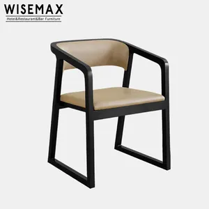 Wholesale wooden simple design arm dining chair furniture leather cover upholstered dining cafe chair restaurant chair