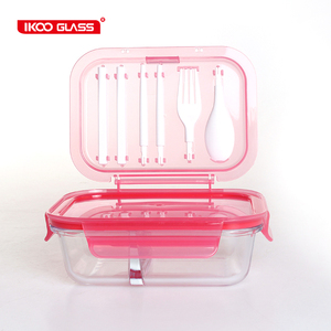 Ecológico de vidrio personalizada Bento almuerzo caja a prueba de fugas con <span class=keywords><strong>cubertería</strong></span> - Product Image 2