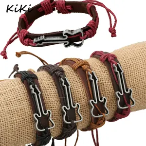 Alloy guitar shaped braided rope bracelet fashion wholesale bulk leather bracelet