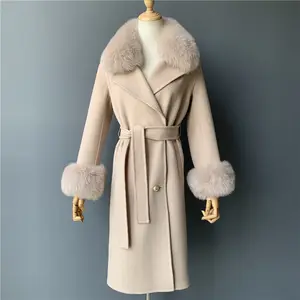 Style européen de haute qualité en gros prix femmes fourrure de renard manteau de Laine de cachemire