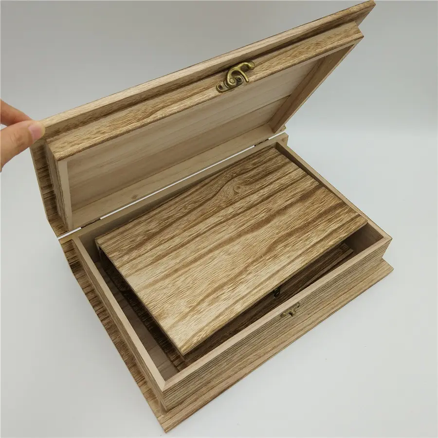 विंटेज रंग क्लासिक विशेष किताब आकार लकड़ी के बक्से लकड़ी उपहार बॉक्स शादी या दान के लिए बड़ी बॉक्स व्यक्तिगत अनुकूलन