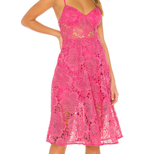 Sundress estilo Floral encaje correa ajustable ajuste y llamarada Sexy verano mujeres <span class=keywords><strong>Midi</strong></span> <span class=keywords><strong>vestido</strong></span> de encaje - Product Image 4