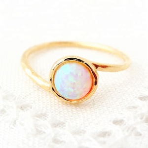 Yellow <strong>Gold</strong> Plated Sterling Silver Dainty White Opal <strong>Rings</strong> Jewelry Birthday Gift for <strong>Ladies</strong> - Product Image 1