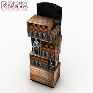 Espositore da pavimento in legno multistrato stile rustico mensola per liquori Vintage whisky bottiglia di supporto per vendita al dettaglio di enoteca - Product Image 3