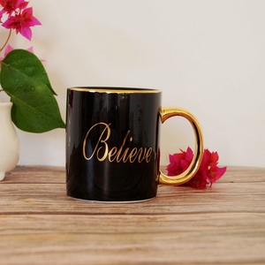 Taza <span class=keywords><strong>de</strong></span> <span class=keywords><strong>café</strong></span> <span class=keywords><strong>de</strong></span> cerámica con esmalte negro, venta al por mayor, <span class=keywords><strong>fe</strong></span> dorada - Product Image 4