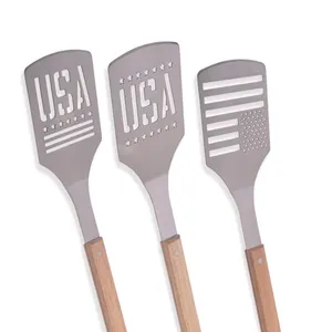 Spatule de barbecue en acier inoxydable avec poignée en bois, Logo personnalisé d'usine