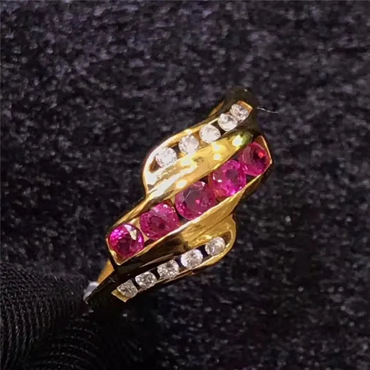 Perhiasan Maroko Cincin Rubi Tanpa Panas Alami Berlian Asli Afrika Selatan Emas 18K untuk Wanita Cincin Pintar dengan Tampilan