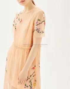 Flower Embroidery Dress Women Summer Chiffon Mesh Clothing For STb-266