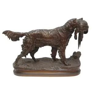 La migliore vendita bronzo antico ottone cane mangia uccello figurine