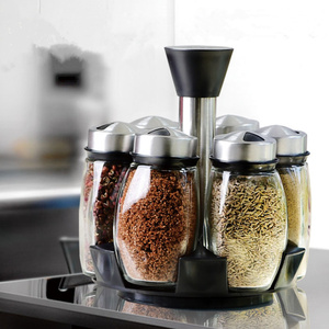 7pcs/set Glass Jars <strong>Rotating</strong> <strong>Spice</strong> <strong>Rack</strong>, Salt and Pepper Cruet, Seasoning Shelf Bottle Cooking Tools - Product Image 4