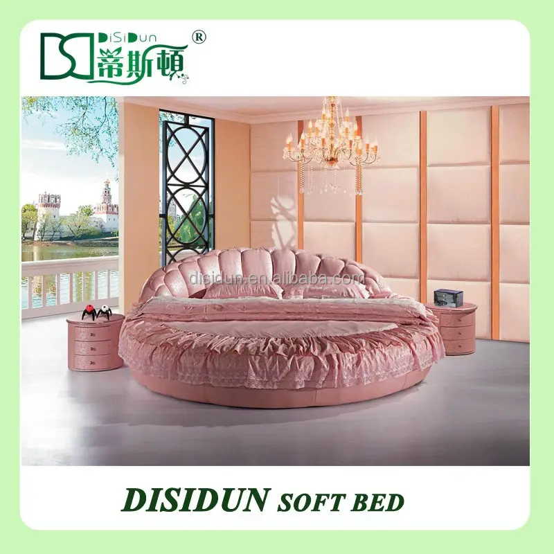 DS-801 # Romantische kreis form rosa hochzeit bett, Luxus moderne leder runden bett