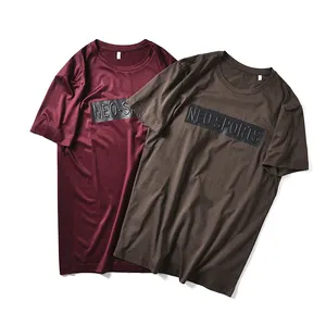 Camiseta masculina de cor sólida, estendida em lyocell, gravação 3d, impressão em relevo