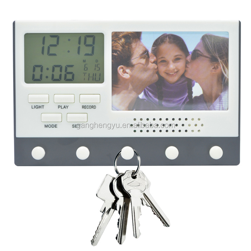2019 Fancy Home Gifts Voice Recorder Key Hanger Calendar Wall Clock With Photo Frame