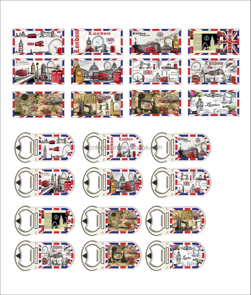 2018 promocional Londres Cidades Lembrança Papel Adesivo Imã de geladeira E Abridor de Garrafa de Metal