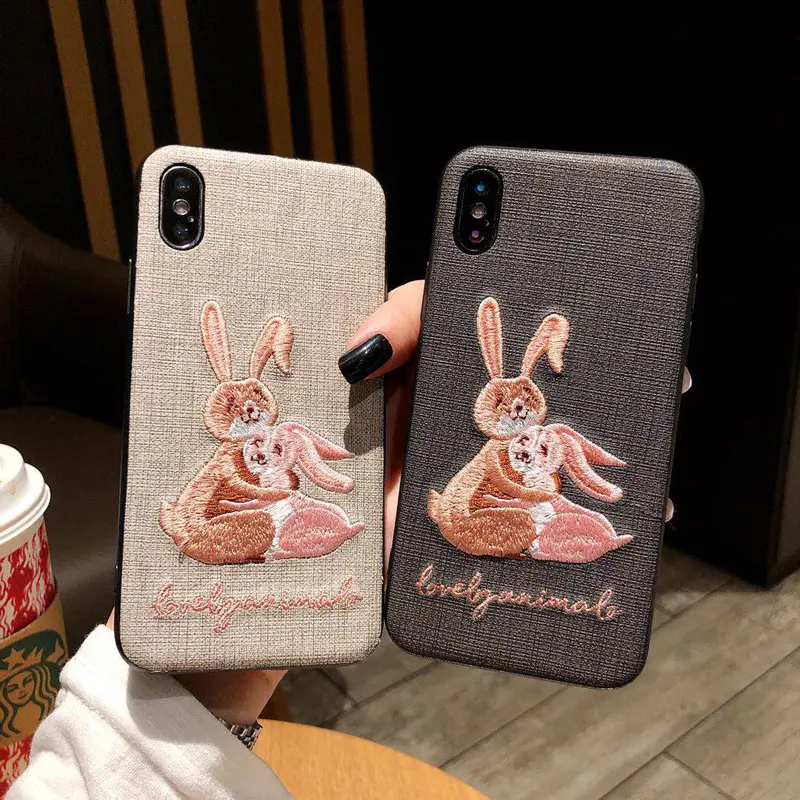 embroidered cute cartoon PU leather PC+ TPU phone case for iphone X case