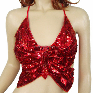 BestDance Sexy Clubwear Rave <span class=keywords><strong>GoGo</strong></span> mariposa de lentejuelas con cuentas bailarina del vientre sujetador Samba Bra Top traje - Product Image 6