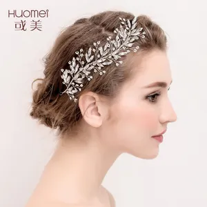 El yapımı Basit Büyük Kristal Hairband Düğün Gelin Çiçek İnci Headpieces Için Kız