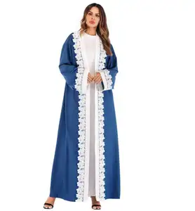 Kanten Kanten Kanten Tegels Met Lange Mouwen Kanten Vest Moslim Kaftan Islamitische Kleding Thobe U.s. Paspoort Hijab Brief Sjabloon