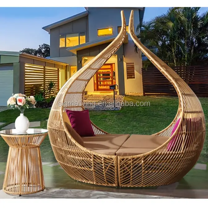 Unique design comfortable garden furniture large sun bed rattan table