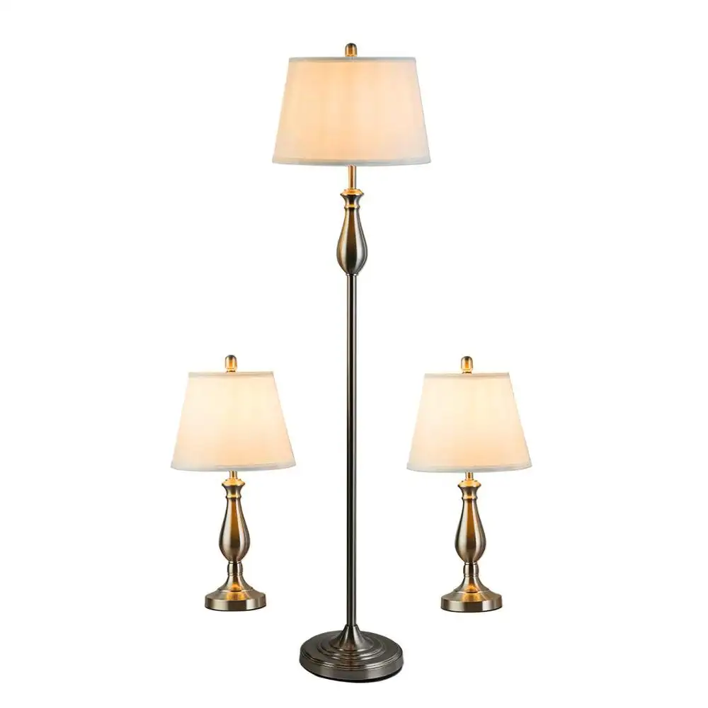 Nickel Floor Lamp & Table Lamp Combination, Traditional Table and Floor Lamps Set with Metal Base for Bedrooms, Livin (IH-61775)