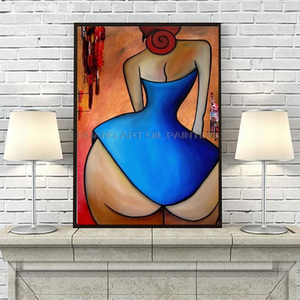 Pintura al Óleo Abstracta Moderna Hecha a Mano con Figura de Mujer en Falda Azul, Chica Sexy con Trasero Grande, Decoración de Pared Personalizada para Sala de Estar - Product Image 3