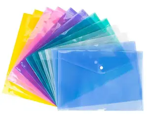 Haute Qualité A4 En Plastique Bonbons Couleur Transparente Document Dossier Avec Bouton pression Papier Organisateur de Fournitures De Bureau et Scolaires