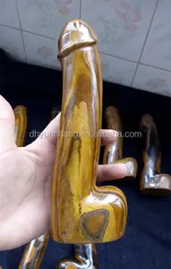 17-20cm natural yellow tiger eye stone dildos penis sexy toy