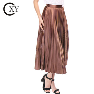Personalizada primavera otoño mujer Premium metálico brillante <span class=keywords><strong>Midi</strong></span> falda elegante Commuter una línea señoras acordeón Falda plisada - Product Image 4
