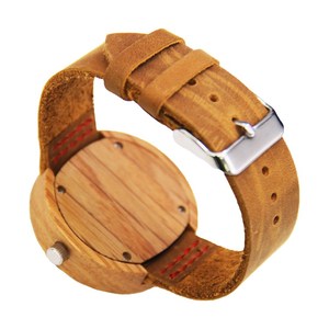Unisex Analog thạch anh đồng hồ bằng gỗ với dây đeo bằng da bò màu nâu biểu tượng tùy chỉnh phong trào Công Dân sang trọng kính cửa sổ quay số - Product Image 5