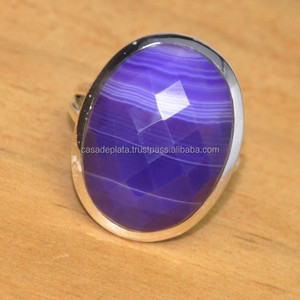 2015 última moda anillo de ágata con bandas moradas 925 banda de boda de plata esterlina anillo de corte ovalado Chapado en plata para fiestas - Product Image 1