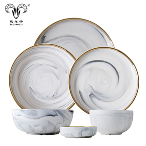 Service <span class=keywords><strong>de</strong></span> table en porcelaine <span class=keywords><strong>de</strong></span> 20 pièces, aspect marbre, plaque dorée, mariage à Dubaï - Product Image 3