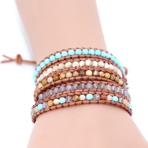 Gioielli regalo 5 fili di pietra naturale 4mm bracciale avvolgente <span class=keywords><strong>in</strong></span> <span class=keywords><strong>pelle</strong></span> avvolgente braccialetto Boho a forma di tubo unico avvolgente - Product Image 5