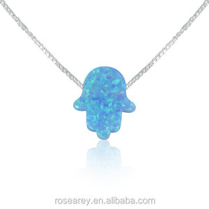 Collar con Colgante de Ópalo Azul Indio <span class=keywords><strong>Hamsa</strong></span> para Niñas y Mujeres, Cadena de Acero Inoxidable con Eslabones Bonitos para Aniversarios - Product Image 1