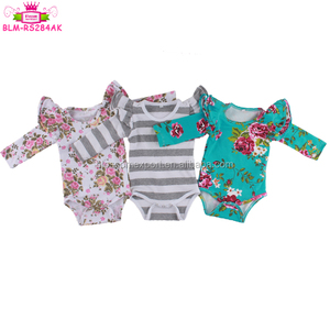 2019 Bán Buôn Màu Rắn 3 Lớp Ba Ruffle Bé Futter Tay Áo Onesie Bodysuit Bé Gái Dài Rung Tay Áo Romper - Product Image 4