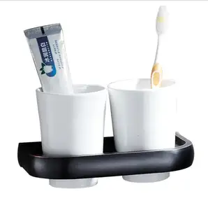 Bathroom Accessories Wall Mounted Ceramic Double Cup Toothbrush Holder