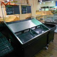 Étagère de supermarché pour aliments frais, table de présentation en métal robuste à 2 niveaux et double face pour fruits et légumes, étagères de supermarché