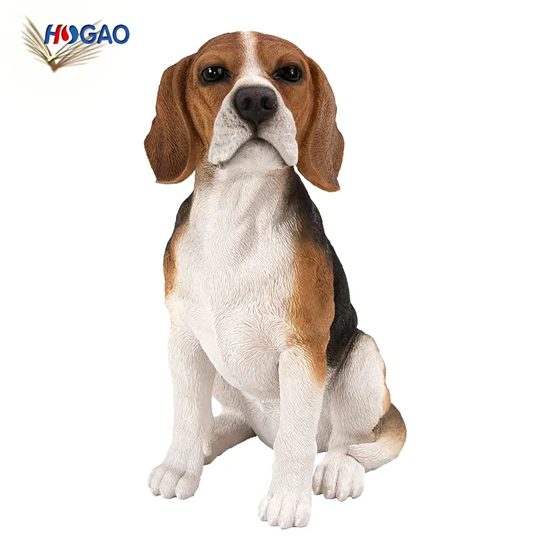 Figura beagle realista para decoración del hogar, estatua de perro de resina de animal, tamaño real, OEM, venta al por mayor